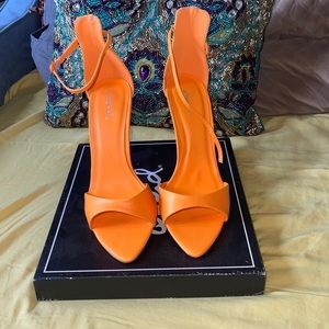 Neon Tangerine Ankle Strap Heels